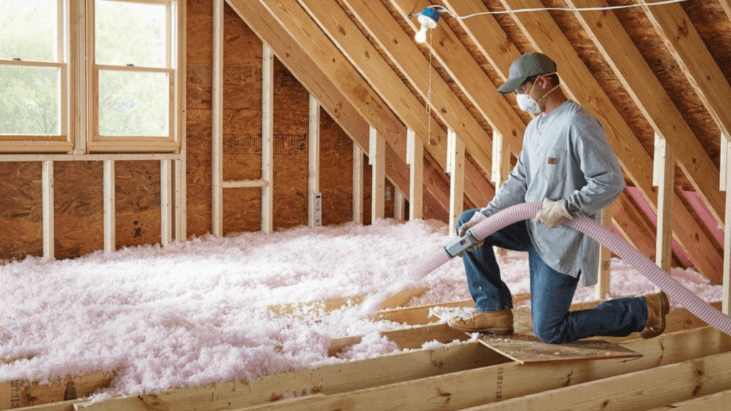 Contractor Blowing Attic Insulation