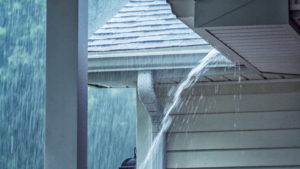 Drenching Rain Storm Water Overflowing Roof Gutter