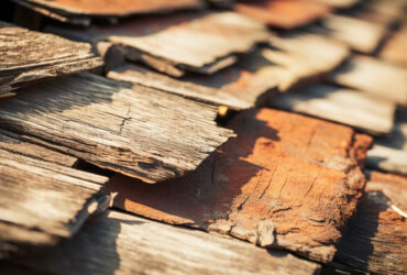 Damaged wooden roof