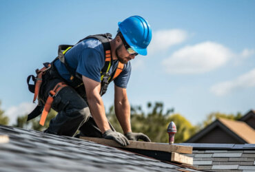 Emergency roof repair by worker