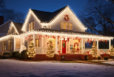 beautifully decorated with Christmas lights