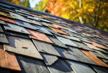 wooden tiles and asphalt shingles