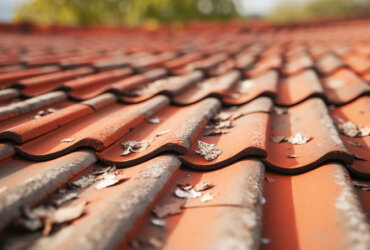 Red metal tile roofing