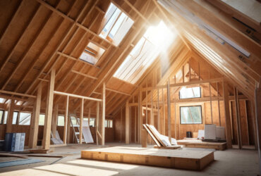 wooden roof inside trusses