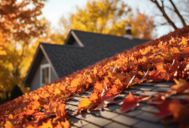 roof filled with leaves in fall season