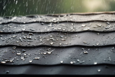 close up of a roof during rainfall