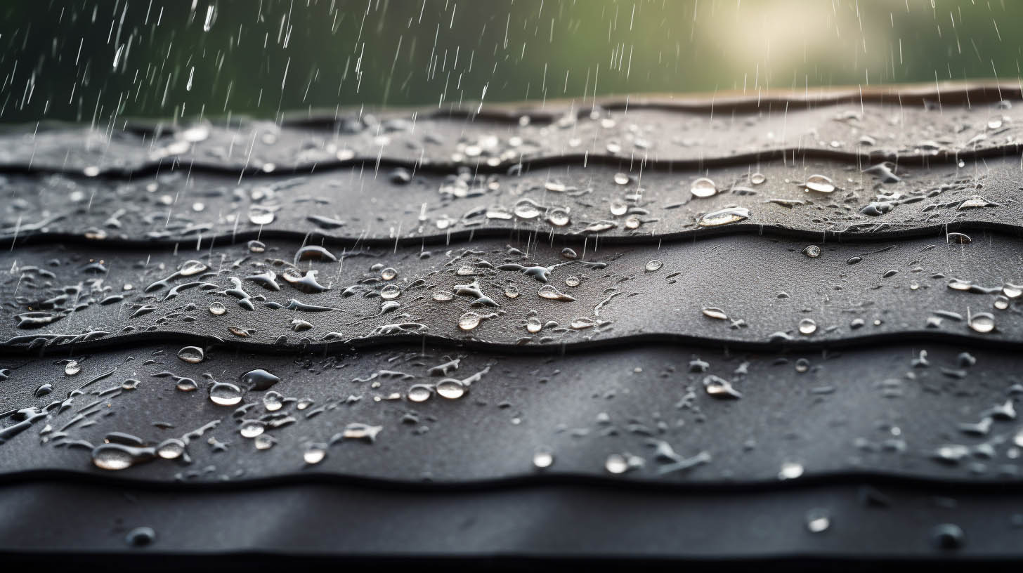 close up of a roof during rainfall