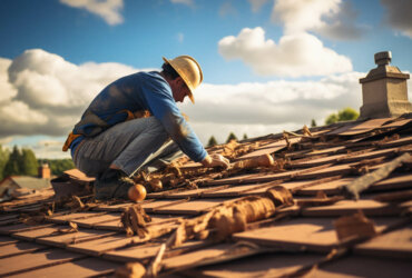 Roofing contractor working