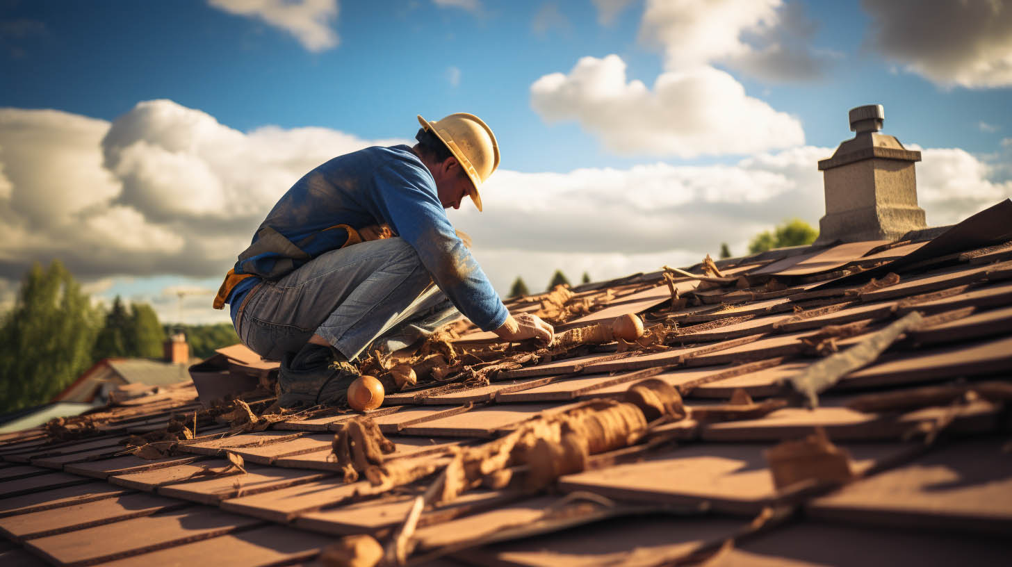 Roofing contractor working