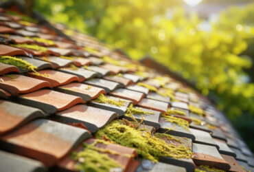 Weathered terracotta roof tiles