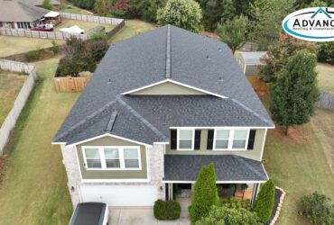 Aerial view of a Huntsville home after roof repair near me completed by Advanced Alabama