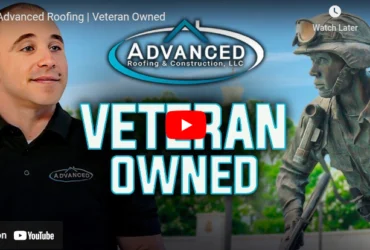Veteran owned roofing company video thumbnail with owner and soldier