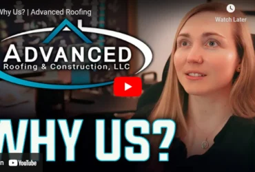 Smiling woman with 'Why Us?' text and Advanced logo