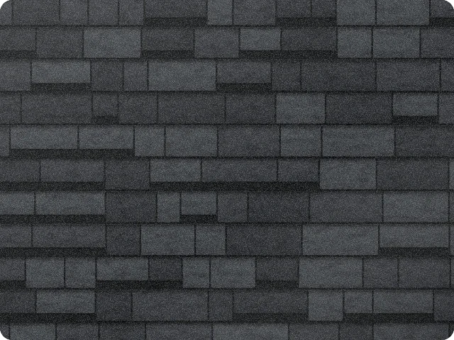 Charcoal Black architectural shingle color sample showing a full section of roof shingles