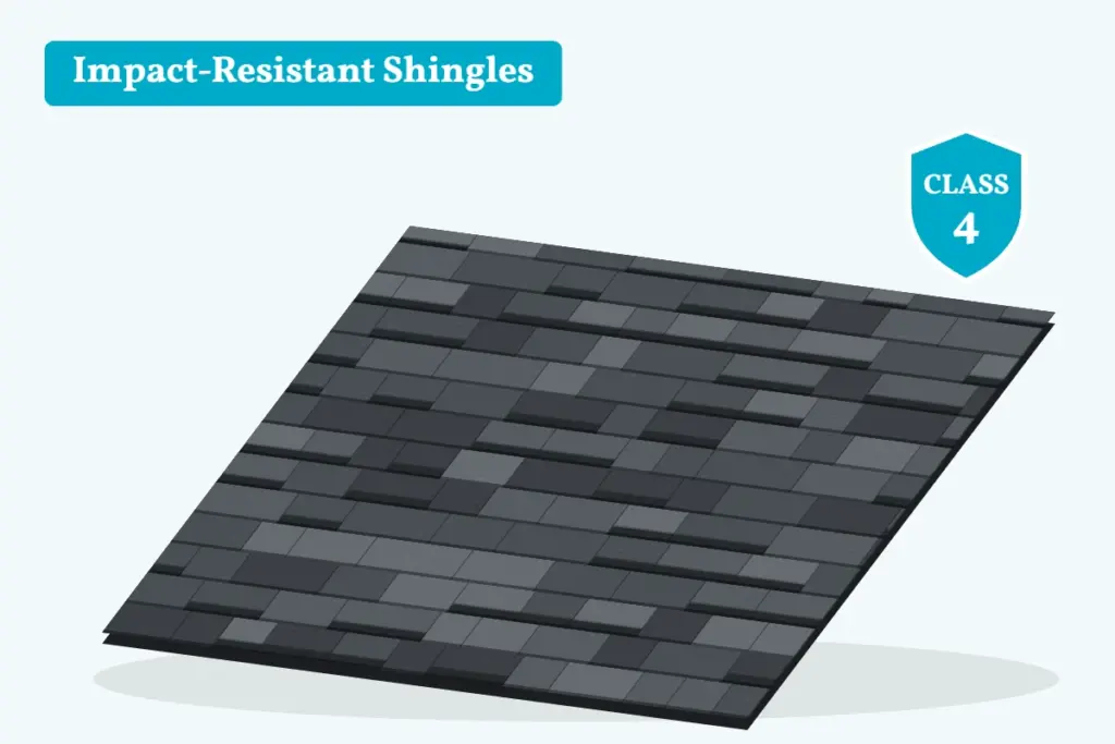 Illustration of Class 4 impact-resistant shingles in charcoal gray